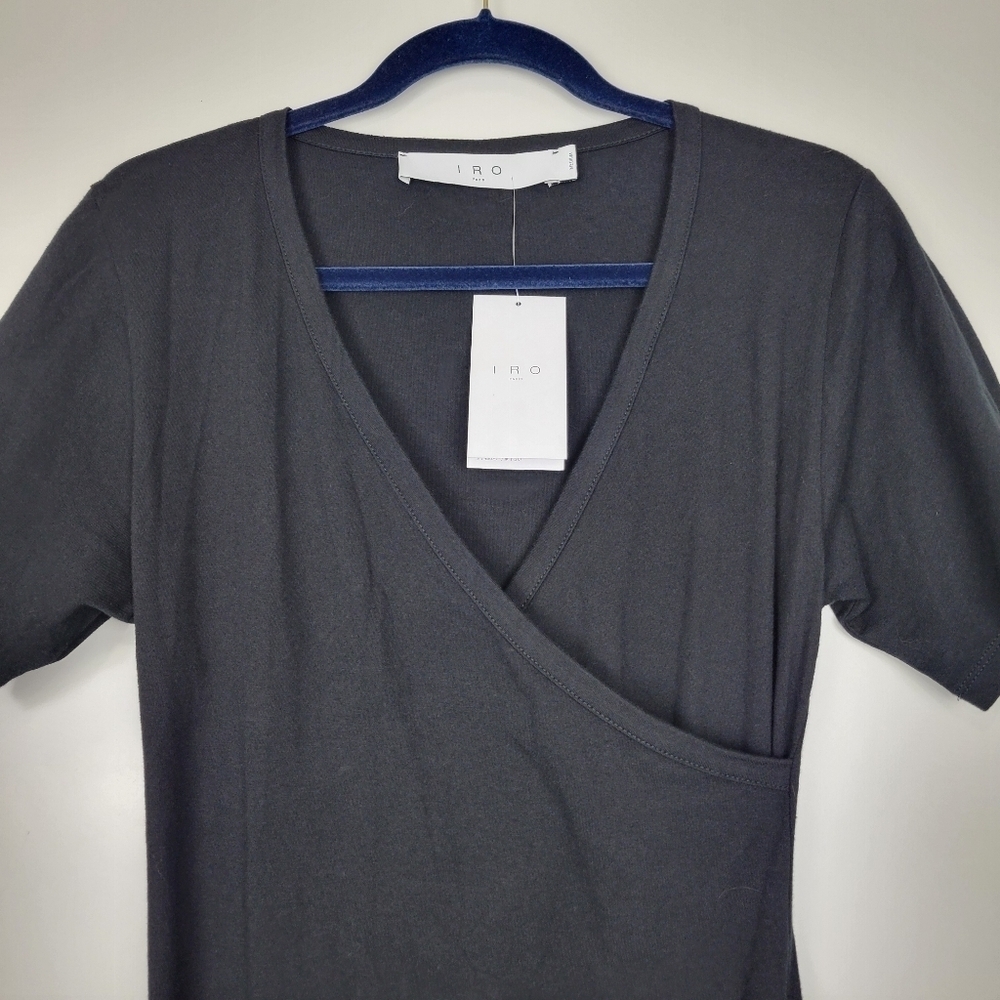 NWT IRO Black Wrap-Over Lemica Midi Dress Short Sleeve Size Medium - Picture 7 of 14